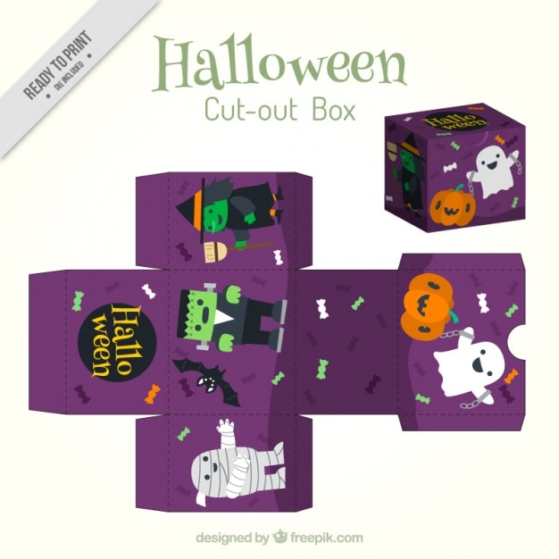 Cute halloween box with charaters Vector | Free Download