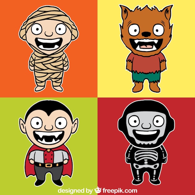 Download Free Vector | Cute halloween characters illustration