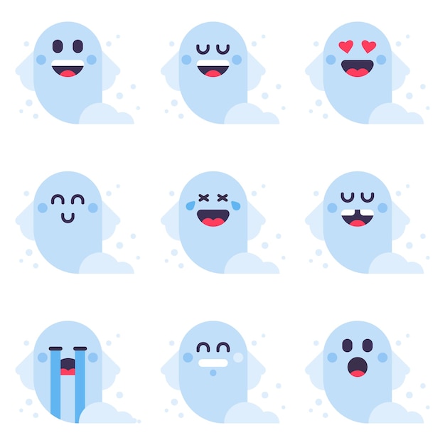 Premium Vector | Cute halloween ghost little emoji ghost smile spook ...