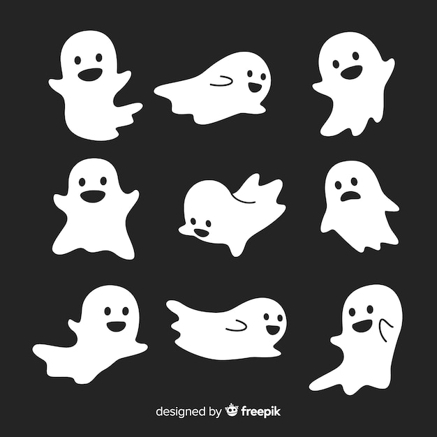 Download Cute halloween ghosts collection in different poses Vector ...
