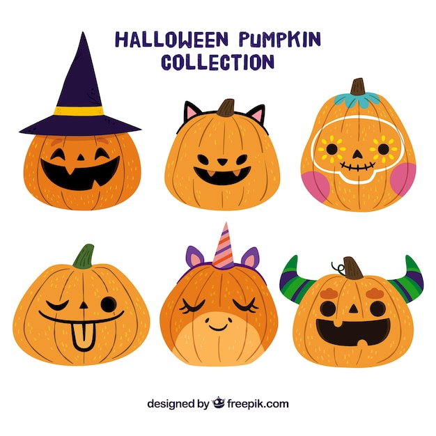 Download Free Vector | Cute halloween pumpkin set