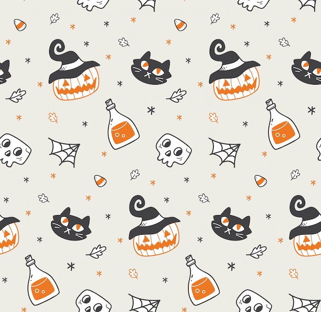 Cute halloween seamless background Vector | Premium Download