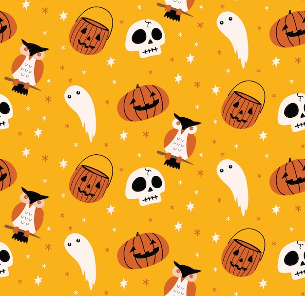 Premium Vector | Cute halloween seamless background