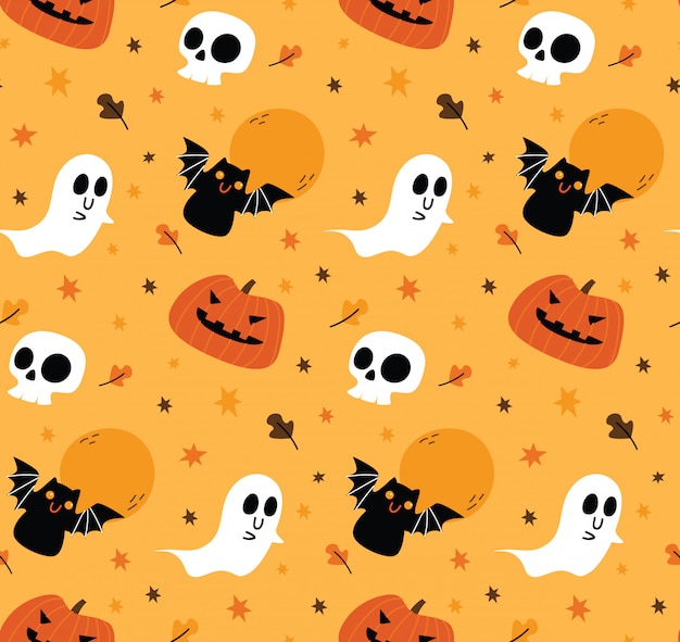 Premium Vector | Cute halloween seamless background