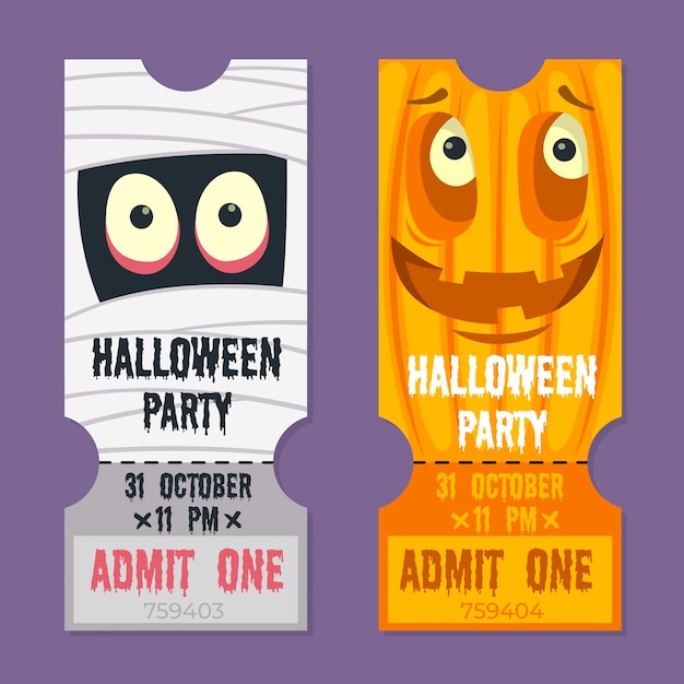 Free Vector | Cute halloween tickets flat design