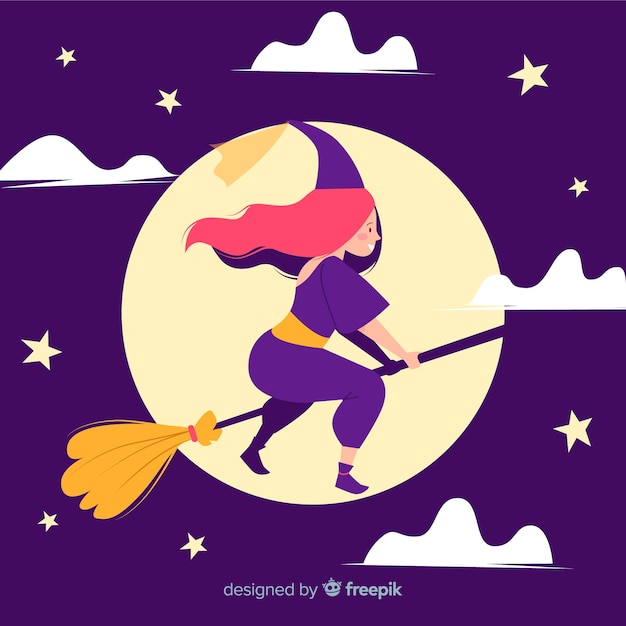 Download Cute halloween witch on a broom | Free Vector