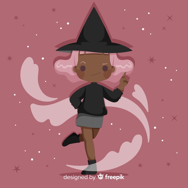 Free Vector | Cute halloween witch with pink hair