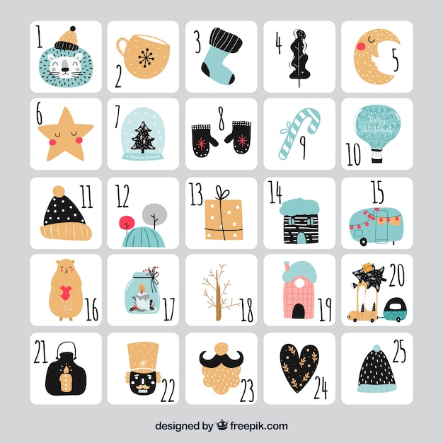 Free Vector Cute Hand Drawn Advent Calendar On A Grey Background