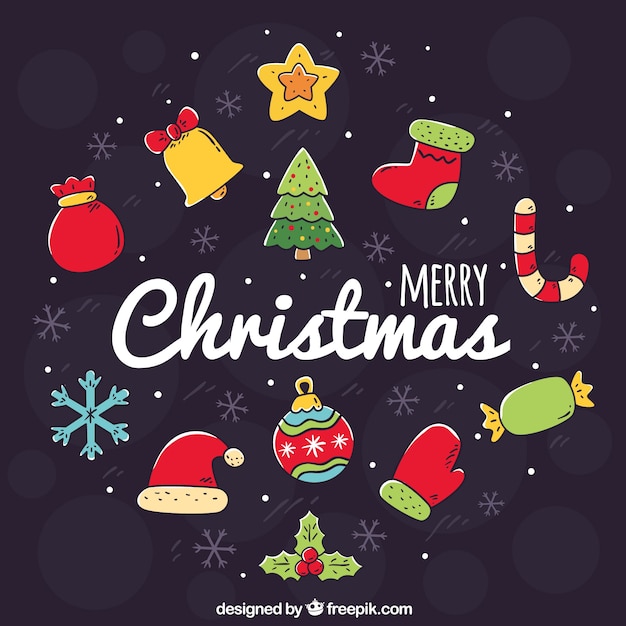 Free Vector | Cute hand drawn background with christmas decorations