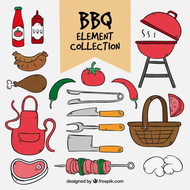 Cute hand drawn bbq element collection