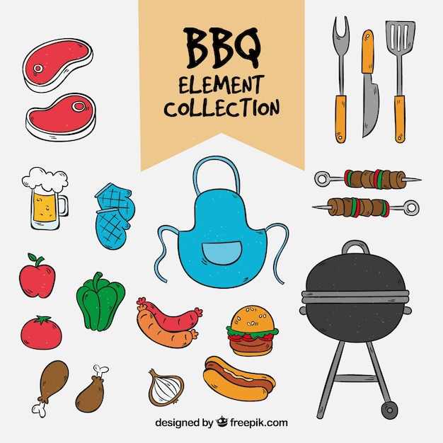 Free Vector | Cute hand drawn bbq element collection