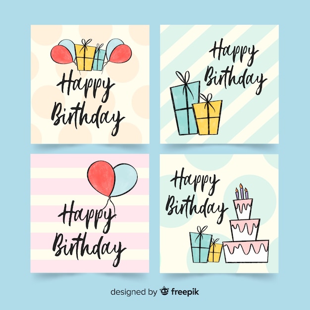 Cute hand drawn birthday card collection Vector | Free Download