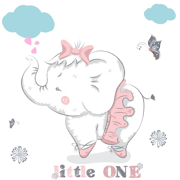 Download Cute hand drawn cartoon elephant ballerina. | Premium Vector