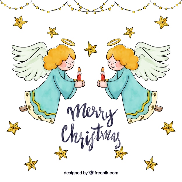 Download Cute hand drawn christmas angel background | Free Vector