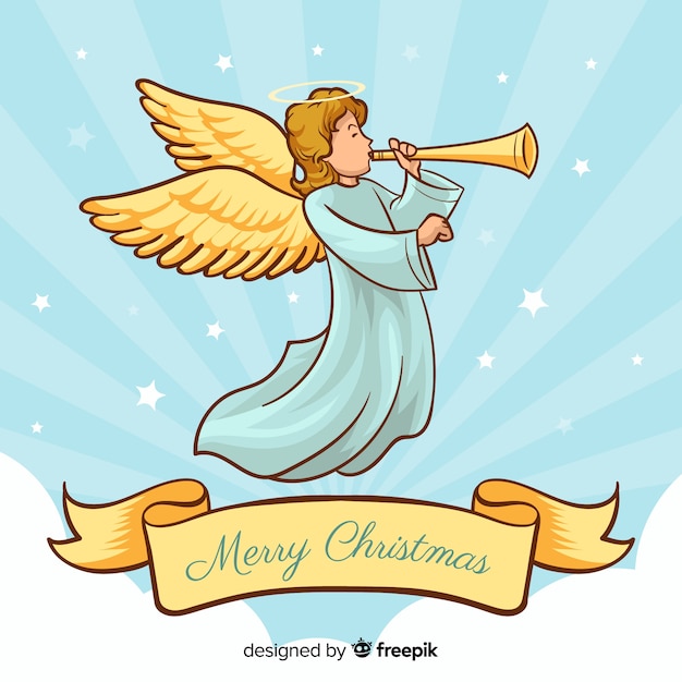 Cute hand drawn christmas angel | Free Vector