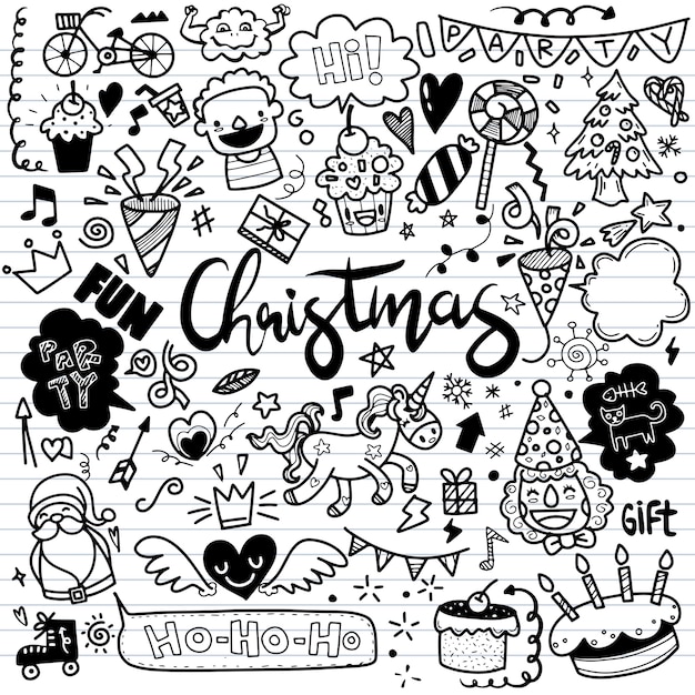 Premium Vector Cute hand drawn christmas doodles, set of christmas