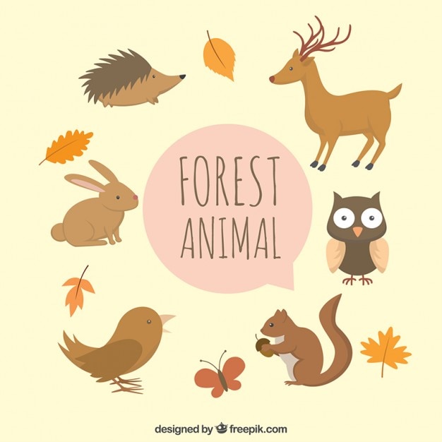 Download Free Vector | Cute hand drawn forest animals with leaves