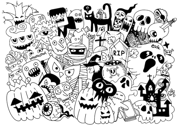 Premium Vector | Cute hand drawn halloween doodles, illustration