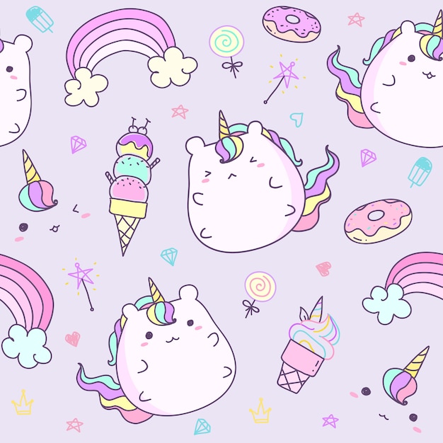 Premium Vector Cute Hand Drawn Unicorn Pattern Seamless In Pastel Color 0064