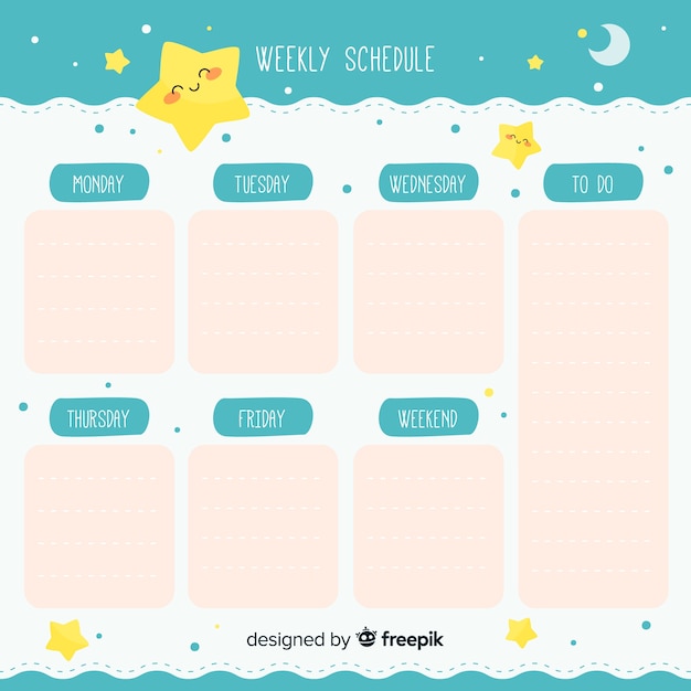 Cute hand drawn weekly schedule template Free Vector