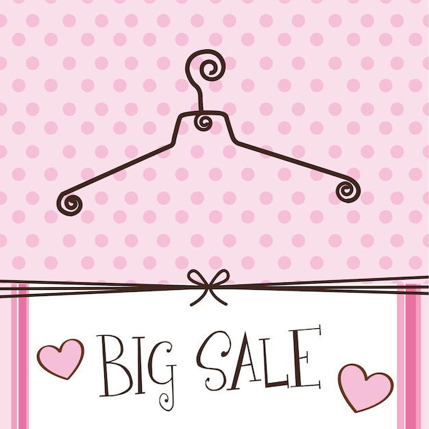 Cute hanger  with big sale text over pink background vector 