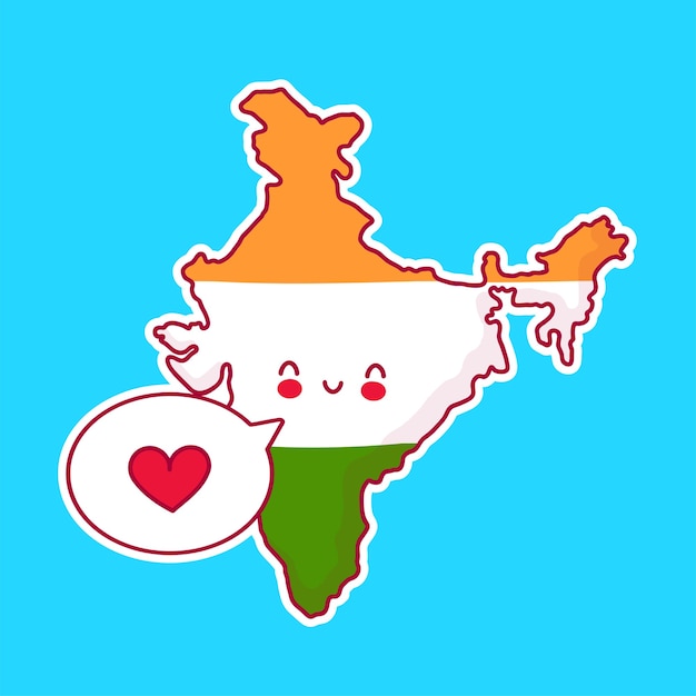 プレミアムベクター かわいい幸せと悲しい面白いインド地図と吹き出しの中心にあるキャラクターをフラグします ライン漫画かわいいキャラクター イラストアイコン インドのコンセプト
