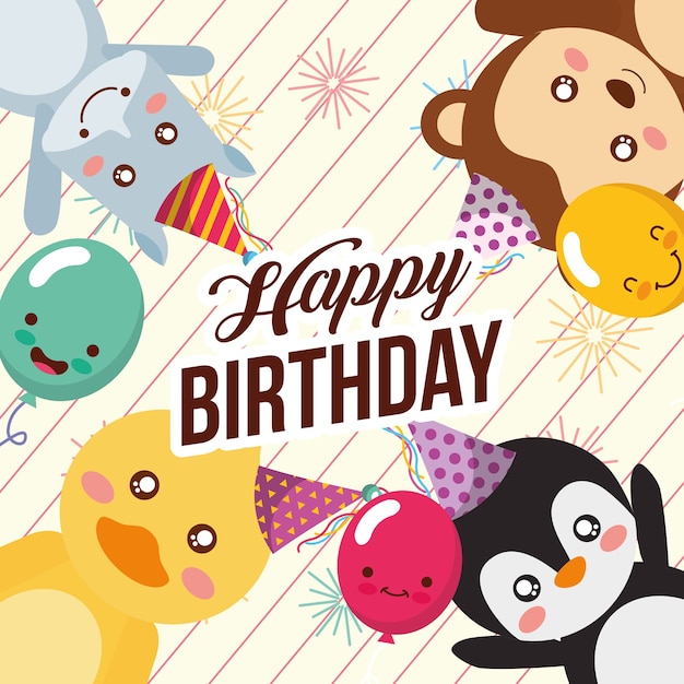Premium Vector | Cute happy birthday card