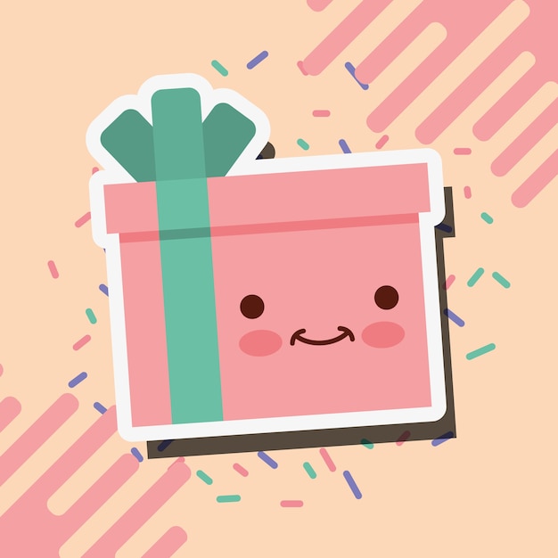 Download Cute happy birthday kawaii gift box vector illustration ...