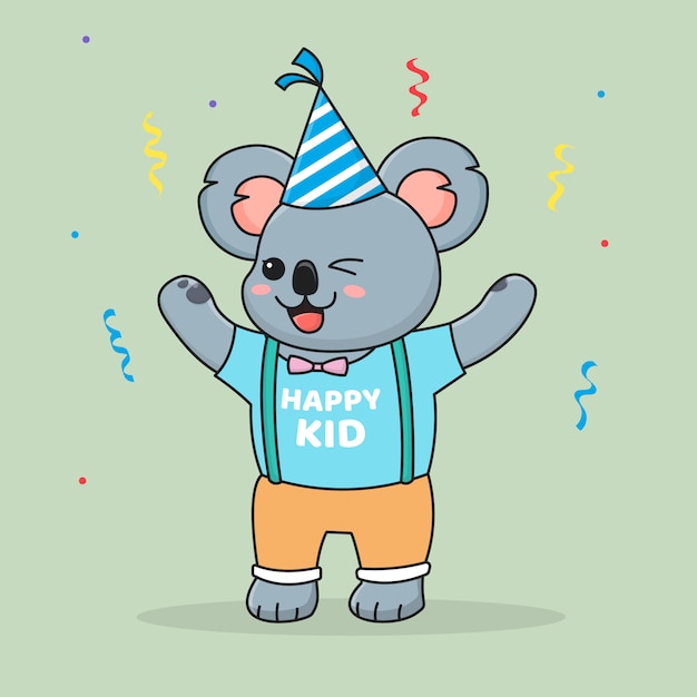 Download Cute happy birthday koala wearing a hat | Premium Vector