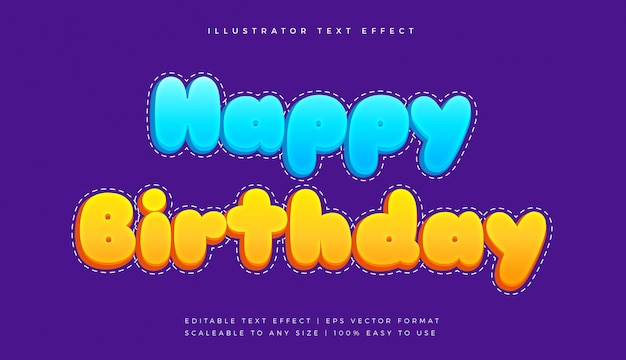 Cute happy birthday text style font effect | Premium Vector