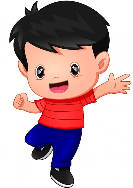 Premium Vector Cute Happy Boy Cartoon Waving