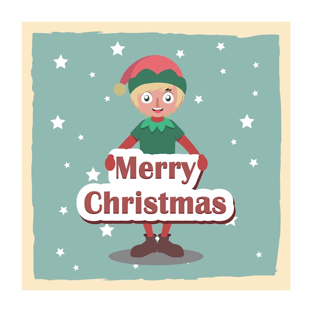 Premium Vector Cute Happy Christmas Elf Holding A Sign