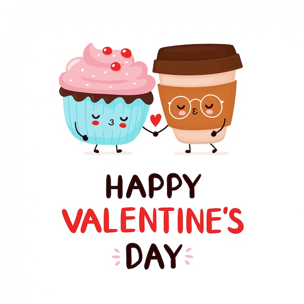 Premium Vector | Cute happy coffee and cupcake couple.