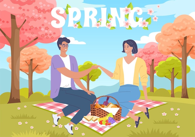 Premium Vector | Cute happy couple young man and woman on a romantic picnic