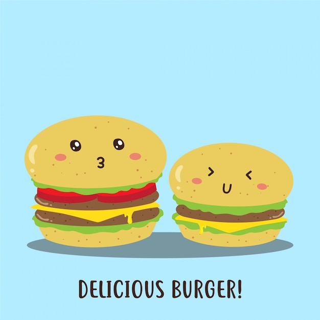 かわいい幸せなおいしいハンバーガーベクターデザイン プレミアムベクター