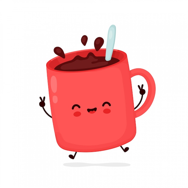 Premium Vector | Cute happy funny coffee mug. cartoon character