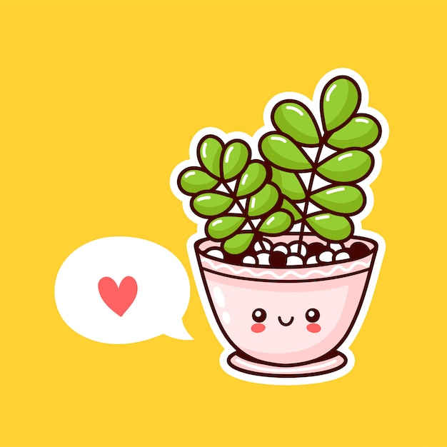 Download Premium Vector | Cute happy funny plant in pot with speech ...