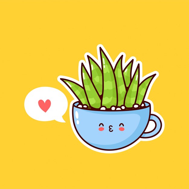 Download Cute happy funny succulent plant in cup with speech bubble ...