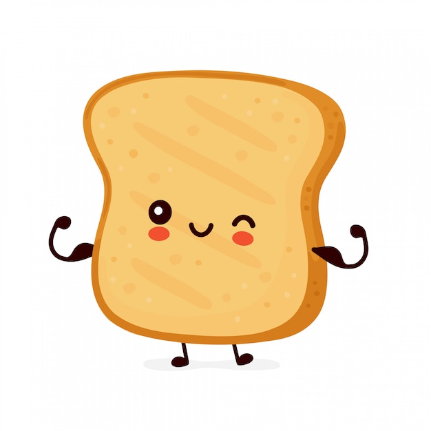 Premium Vector | Cute happy funny toast show muscle. cartoon character