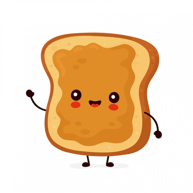 Premium Vector Cute happy funny toast with peanut butter. cartoon