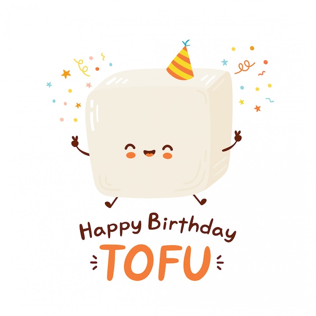 Premium Vector | Cute happy funny tofu. cartoon character hand drawing