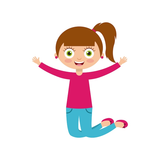 Download Cute happy girl wearing pink shirt and blue jeans Vector ...