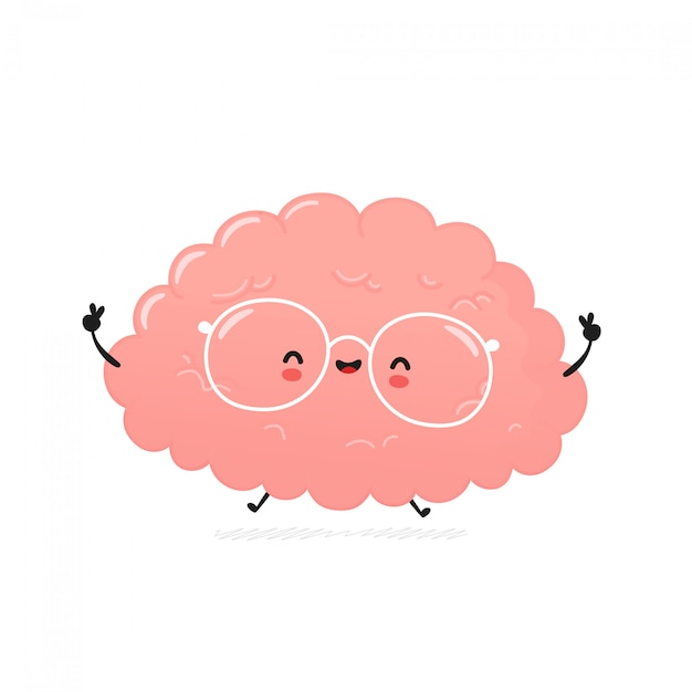 Premium Vector Cute happy human brain. cartoon character illustration