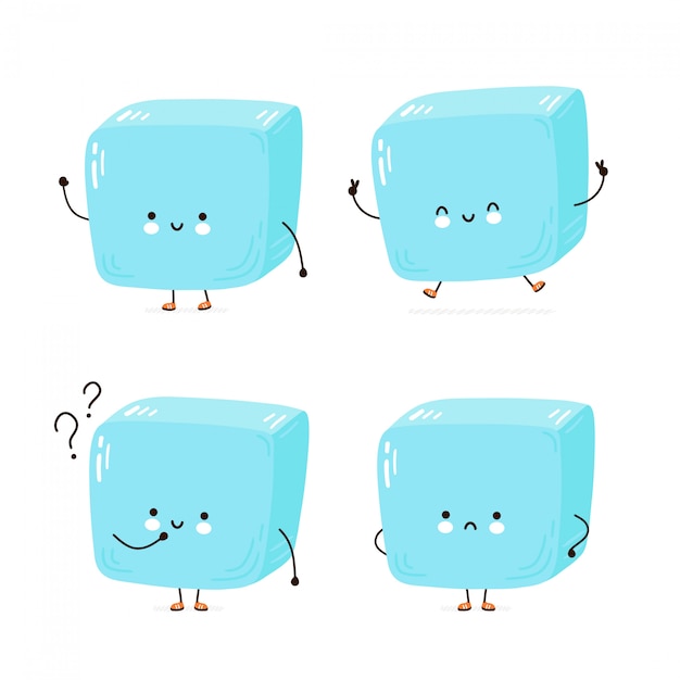 Premium Vector | Cute happy ice cube character set