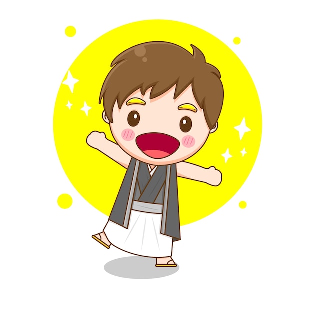 浴衣を着てかわいい幸せな日本人の男の子 プレミアムベクター