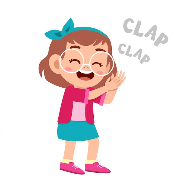 Cute happy kid clap hand cheer smile Premium Vector