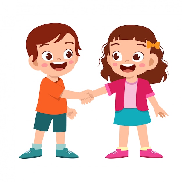 Premium Vector | Cute happy kid hand shake with friend