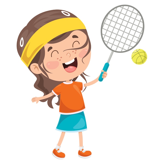 テニスをしているかわいい幸せな子供 プレミアムベクター