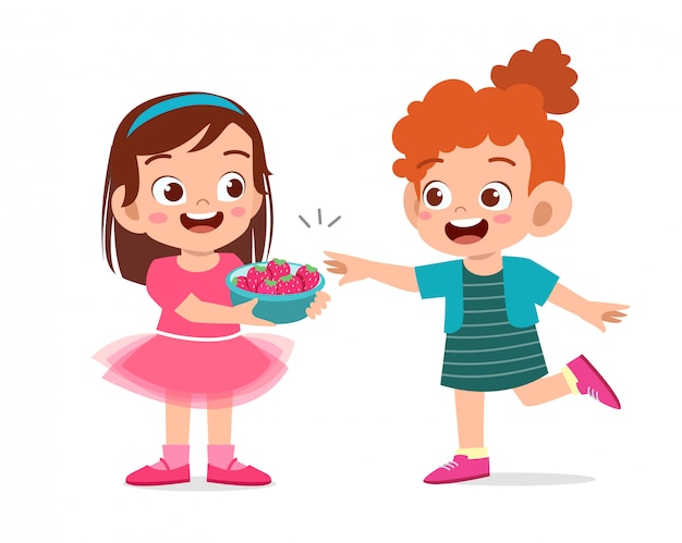 Premium Vector | Cute happy kids eating strawberries