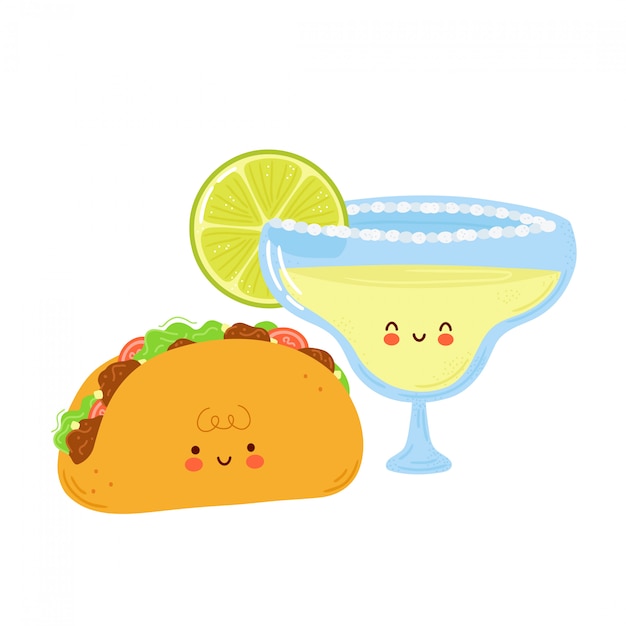 Premium Vector Cute Happy Margarita Cocktail Glass And Taco Isolated On White Background 5704